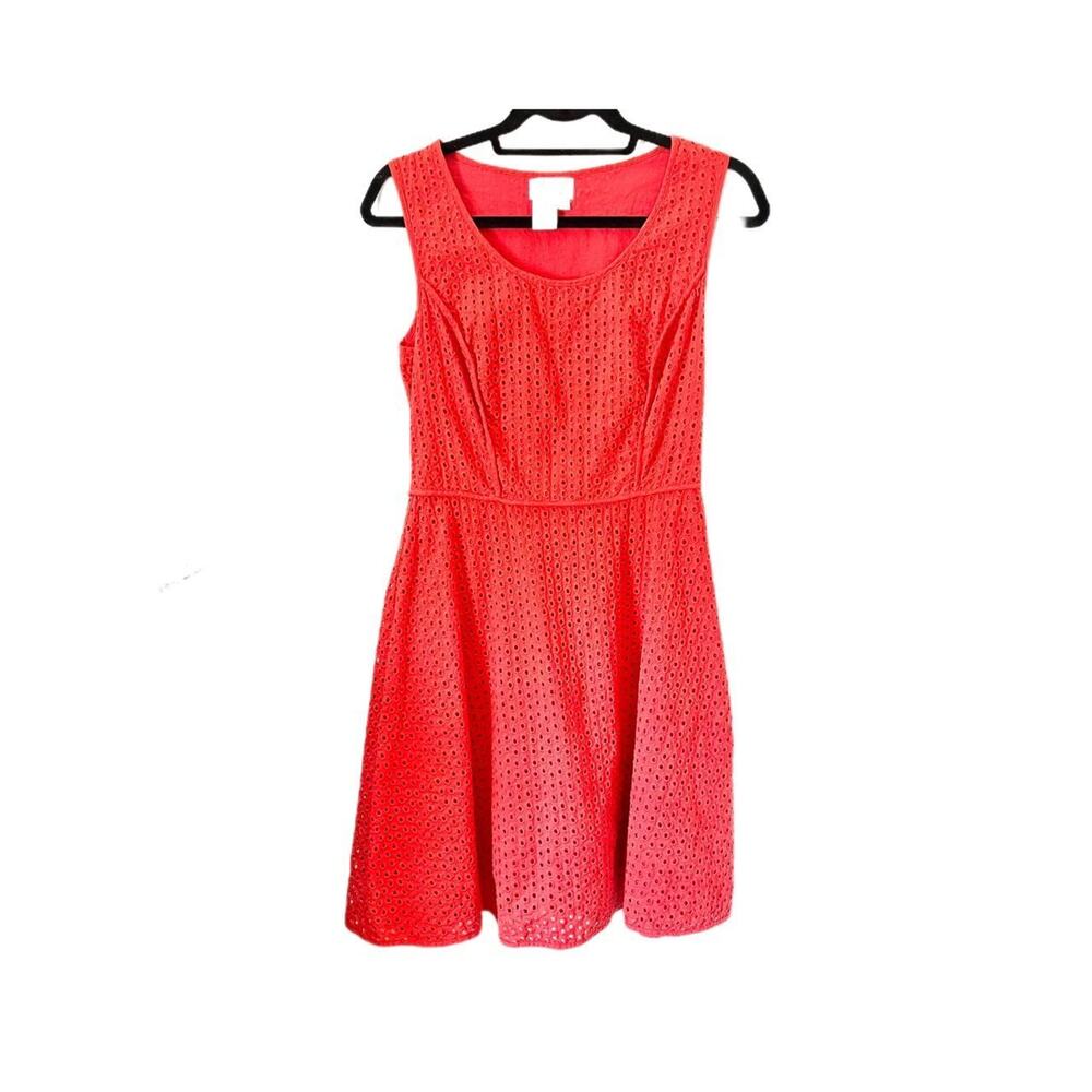 Max Studio Red Crocheted Eyelet Fit and Flare 100% Cotton Dress Women's Medium